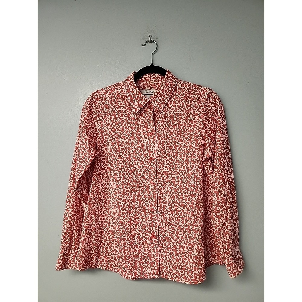 Foxcroft By Apple Seeds Shirt Women 8P Coral Floral Paisley Button Up Work